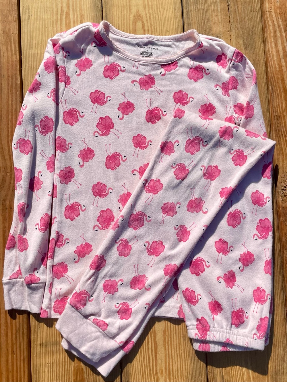 Janie and Jack Pink Flamingo Print Kids Pajama Set - Girls size 10